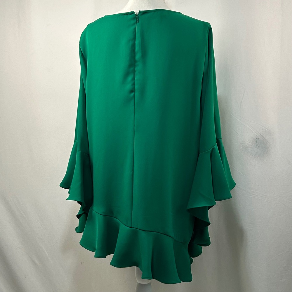 Alfani Womens Green Ruffle Trim Bell Sleeve‎ Asymmetrical Blouse Top Size L - Picture 5 of 8